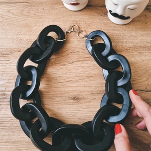 Really Big Black Chain Link Necklace, Huge Chunky Contemporary Polymer Clay Statement Necklace image 2