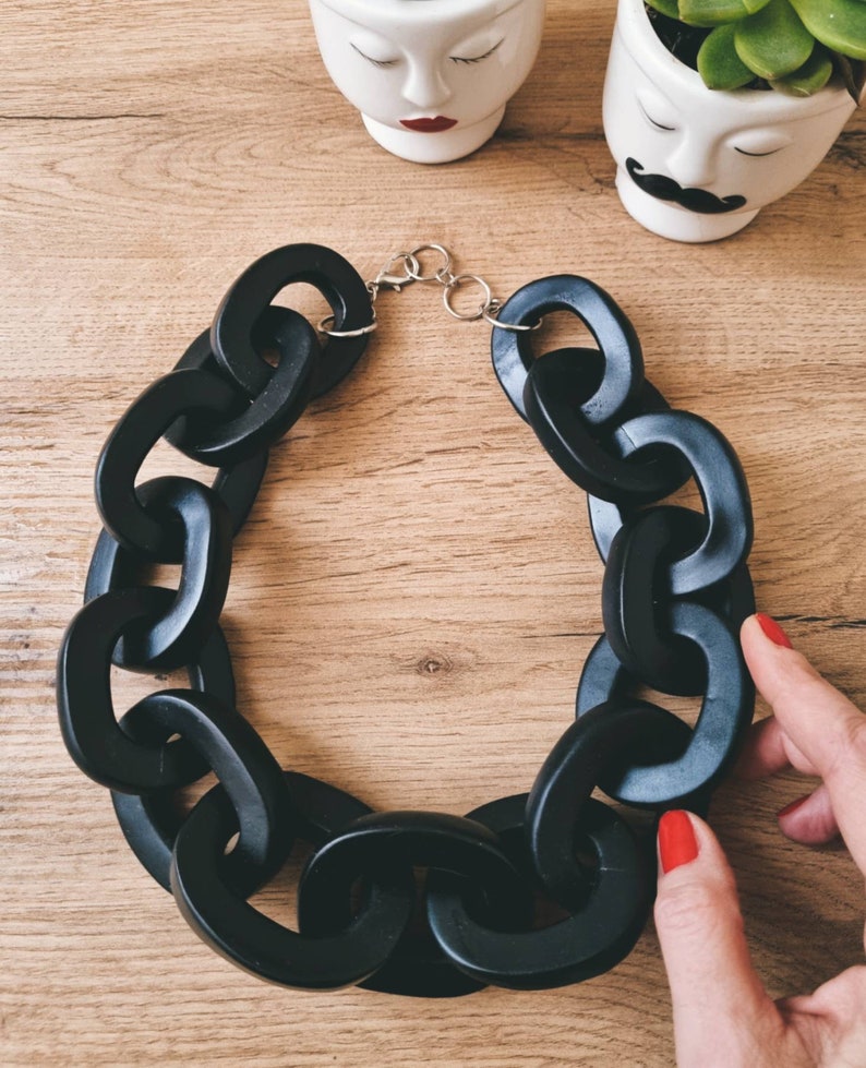 Really Big Black Chain Link Necklace, Huge Chunky Contemporary Polymer Clay Statement Necklace image 2