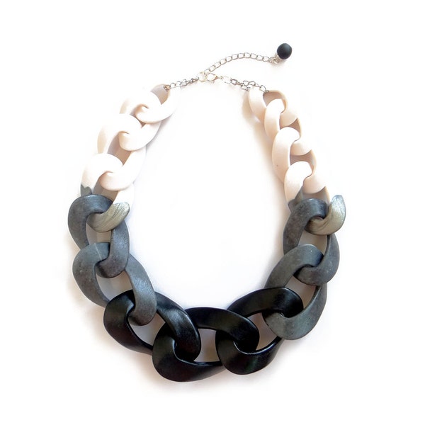 Black and White Statement Necklace, Chunky Chain Link Necklace, Ombre Necklace