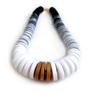 Chunky Statement Necklace, Black and White polymer Necklace, Modern Ombre Bib Necklace, Chunky Necklace image 2