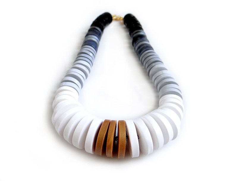 Chunky Statement Necklace, Black and White polymer Necklace, Modern Ombre Bib Necklace, Chunky Necklace image 2