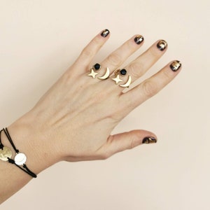 Black Tourmaline Celestial Ring: Adjustable Sun Moon Star Jewelry image 3