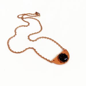 Copper Onyx Necklace, Minimal Rose Gold Necklace, Half Circle Necklace, Boho Necklace