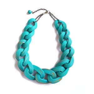 Teal Chain Link Necklace Blue Gold Chunky Necklace Statement - Etsy