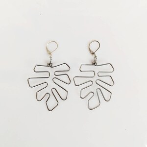 Monstera Leaf Earrings, Botanical Large Plant Leaves Wire Earrings Silhouette image 3