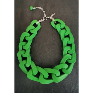 Handmade Green Polymer Clay Chain Link Necklace: Chunky Statement Jewelry