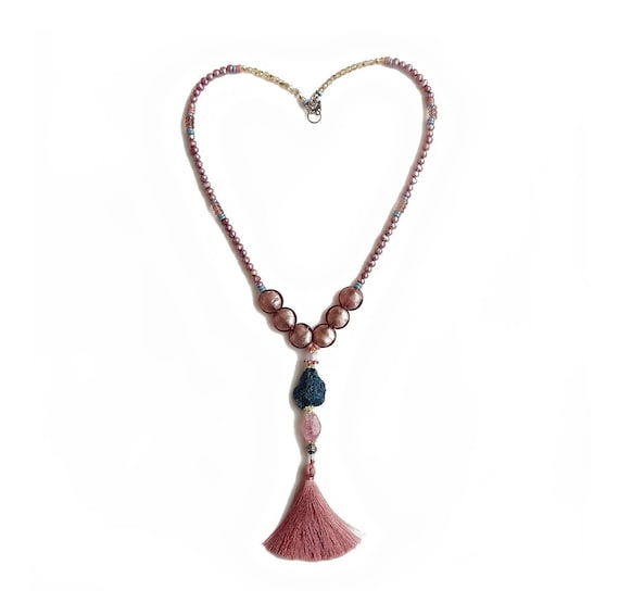 Pink Tassel Necklace Long Beaded Freshwater Pearl Necklace Coral