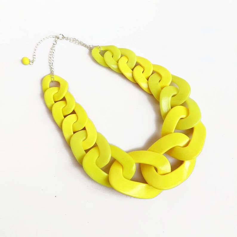 Yellow Chain Link Necklace, Oversized Statement Necklace, Chunky Yellow Bib Necklace image 3