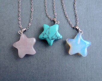 Stone Star Necklace: Opal, Turquoise, Pink Quartz