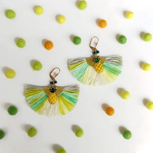 Pineapple Tassel Earrings, Fruit Earrings, Tropical Earrings, Trending Summer Jewelry, Mint Yellow Earrings image 6