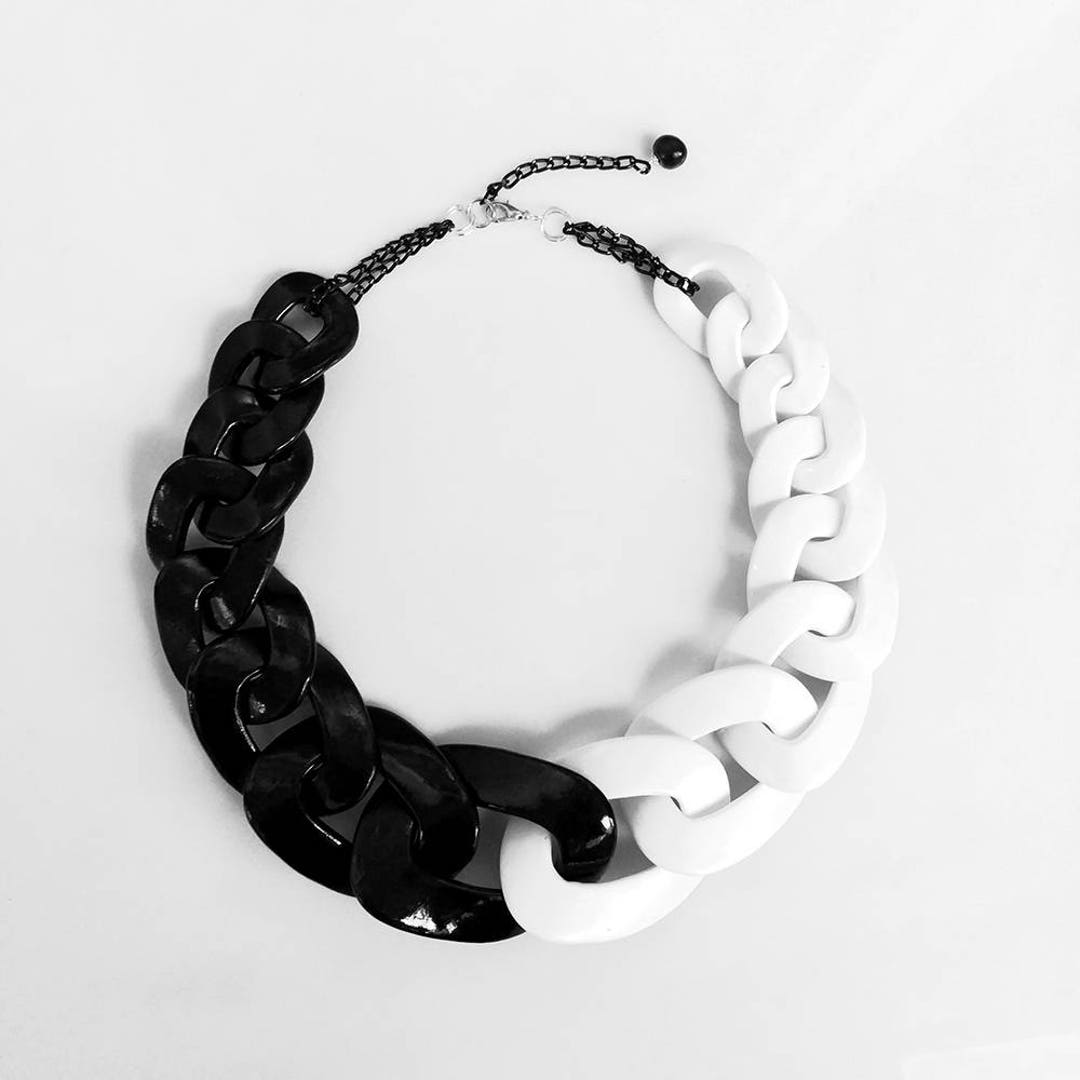 Black and White Necklace, Statement Necklace, Chain Link Necklace, Two