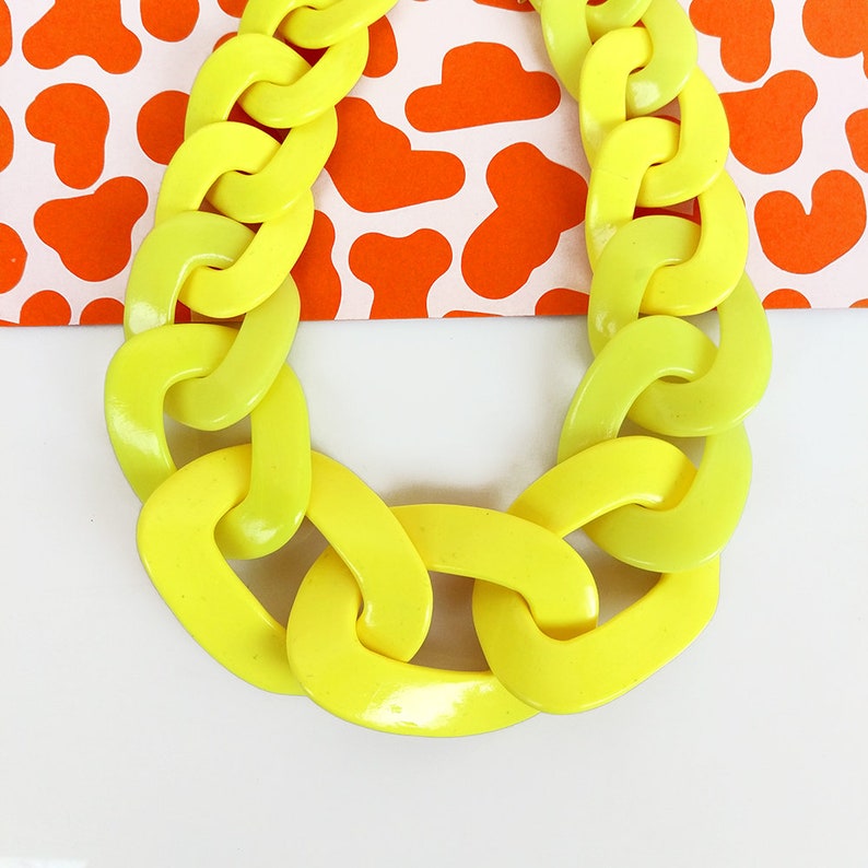Yellow Chain Link Necklace, Oversized Statement Necklace, Chunky Yellow Bib Necklace image 4