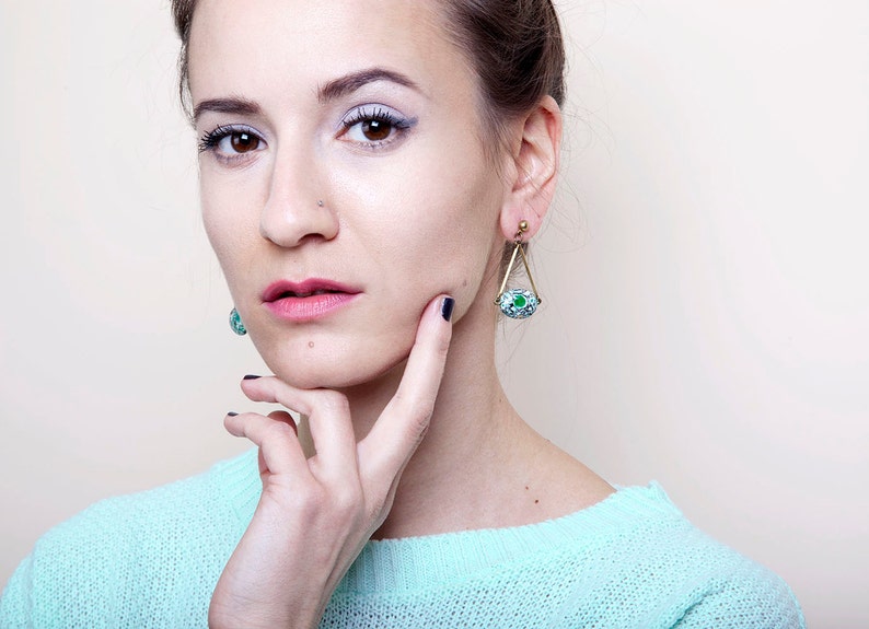 Geometric Statement Earrings Triangle Earrings Mosaic Dangle Etsy