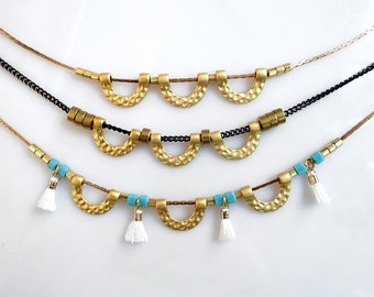 Gold Choker Necklace, Dainty Beaded Necklace, Mini Tassel Necklace, Boho Necklace, Half Circle Necklace