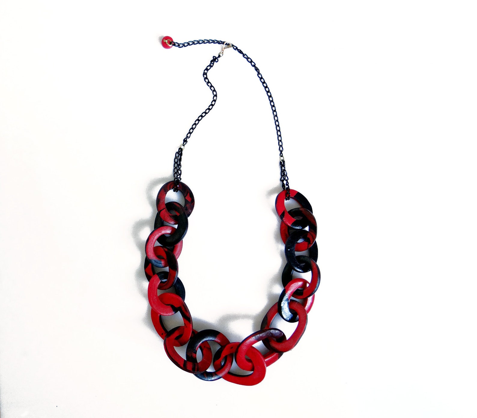 Red and Black Chain Necklace, Chunky Link Statement Necklace, Iris ...