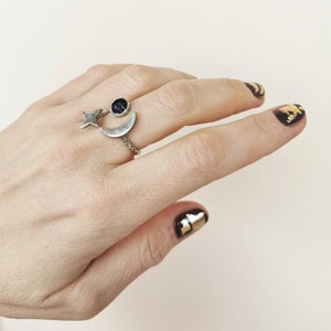 Black Tourmaline Celestial Ring: Adjustable Sun Moon Star Jewelry image 5