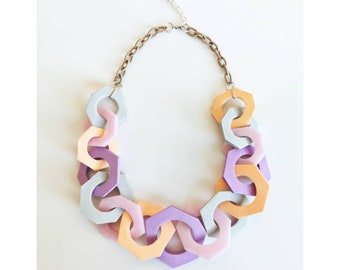 Candy Colors Chain Link Necklace, Chunky Statement Hexagon Necklace