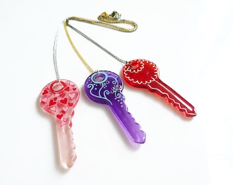 Key Necklace, Kawaii Necklace, Big Key Resin Pendant Necklace