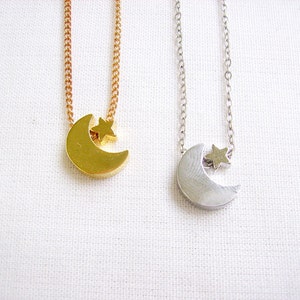 Moon Star Necklace, Celestial Necklace, Gold Crescent Necklace, Tiny Treasures Collection