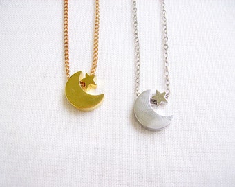 Gold Moon Star Necklace: Celestial Charm Necklace