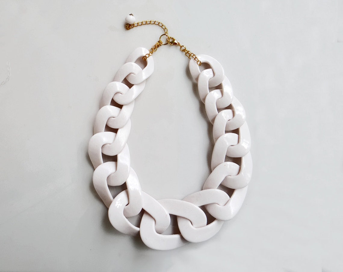 White Chain Statement Necklace Oversized Chunky Chain Etsy