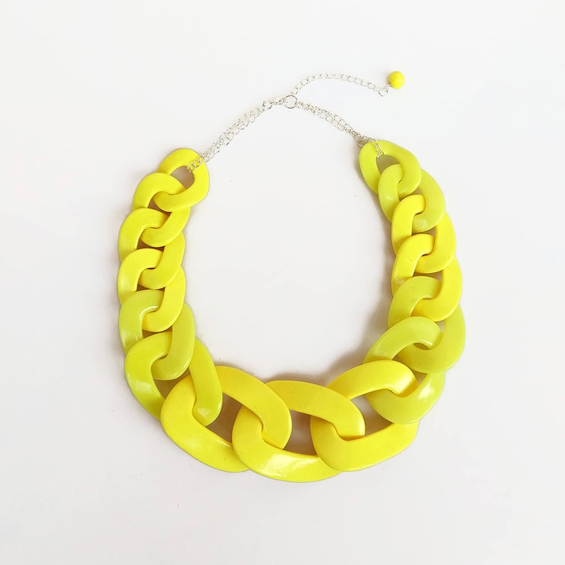 Yellow Chain Link Necklace Oversized Statement Necklace Etsy