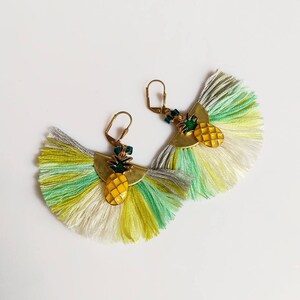 Pineapple Tassel Earrings, Fruit Earrings, Tropical Earrings, Trending Summer Jewelry, Mint Yellow Earrings image 2