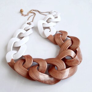 Chunky Rose Gold Necklace, Statement Necklace, Polymer Clay Necklace in white and rose gold image 4