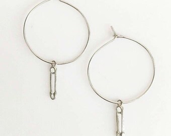 Sterling Silver Safety Pin Hoop Earrings: Modern Minimalist Jewelry