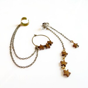 Star Chain Ear Cuff Star Earrings, Boho Hoop Asymmetrical Earrings