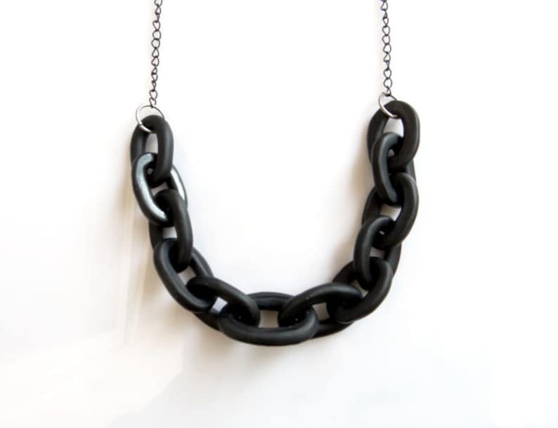 Black Chain Link Necklace Chunky Chain Statement Necklace Etsy