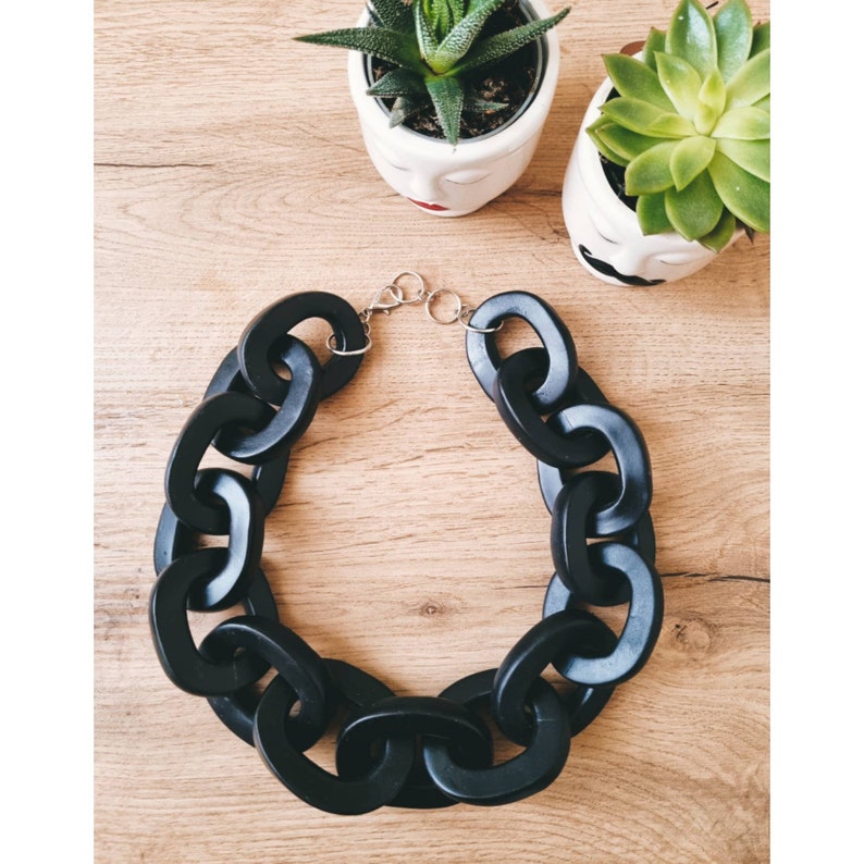 Really Big Black Chain Link Necklace, Huge Chunky Contemporary Polymer Clay Statement Necklace image 9