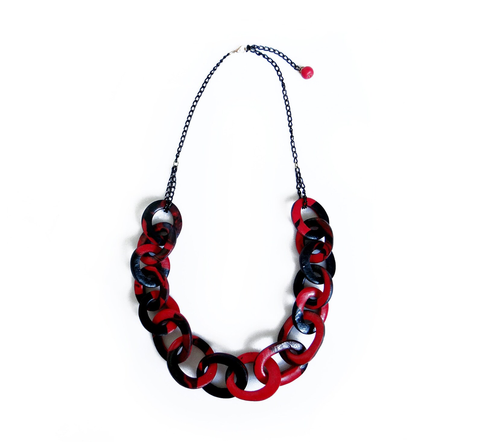 Red and Black Chain Necklace, Chunky Link Statement Necklace, Iris ...