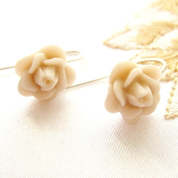Rose Earrings, sterling silver earrings, Ivory cream  white earrings, more colors available