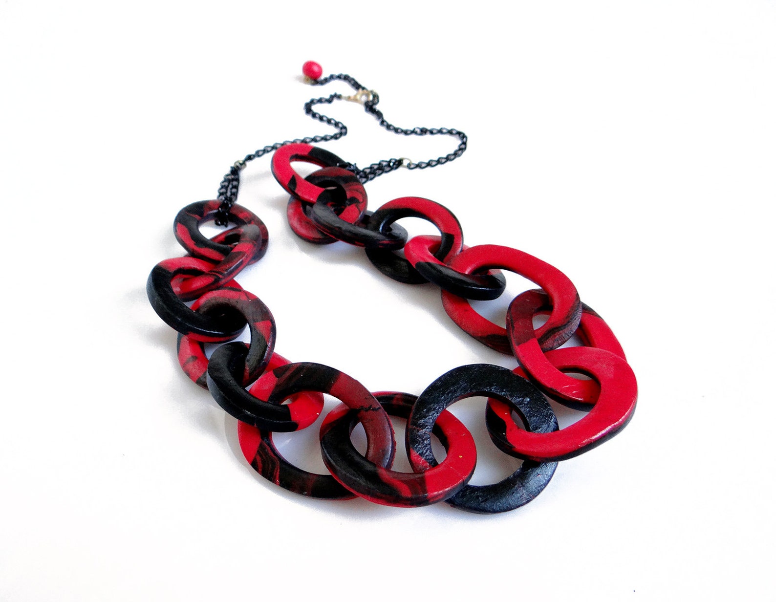 Red and Black Chain Necklace, Chunky Link Statement Necklace, Iris ...