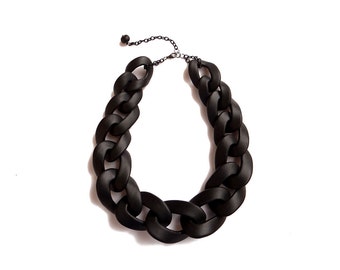 Black Chain Link Necklace, Oversized Statement Necklace, Black Necklace, Fashion Necklace Gift for Her