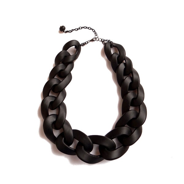 Black Chain Link Necklace, Oversized Statement Necklace, Black Necklace, Fashion Necklace Gift for Her