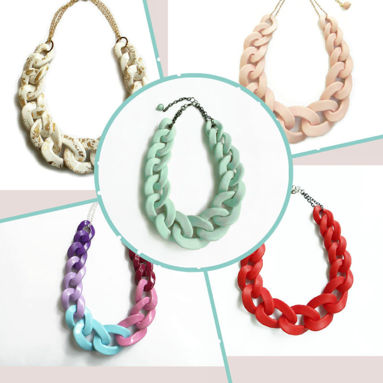 Black Chain Link Necklace Oversized Statement Necklace Black Etsy