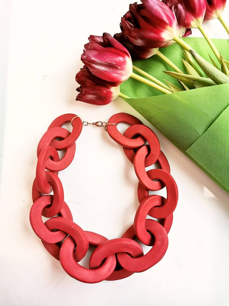 Gigantic Red Bottega Chain Necklace Brick Red Huge Chain Link - Etsy