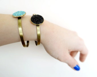 Turquoise Bangle Bracelet, Black Tourmaline Bracelet, Simple Bohemian Cuff Bracelet