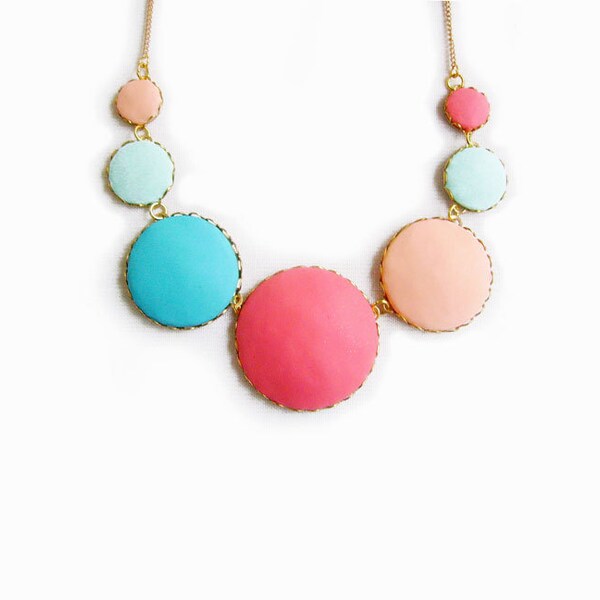 Pastel Statement Necklace, Colorful Bib Necklace, Polymer Clay Geometric Bubble Necklace