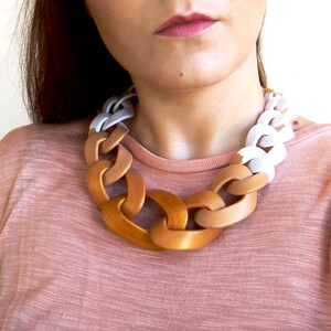 Chunky Rose Gold Necklace, Statement Necklace, Polymer Clay Necklace in white and rose gold image 5