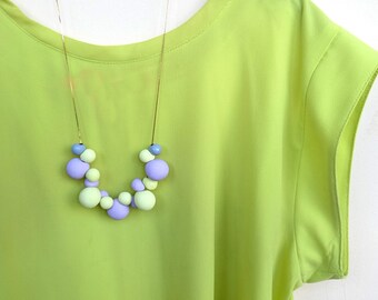 Pastel Statement Bib Necklace, Polymer Clay Necklace, Yellow Grey Mint Necklace,