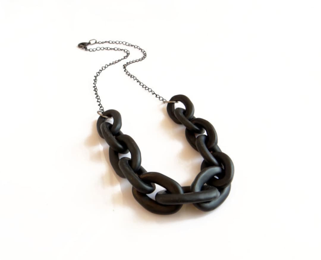 Black Chain Link Necklace, Chunky Chain Statement Necklace, Handmade