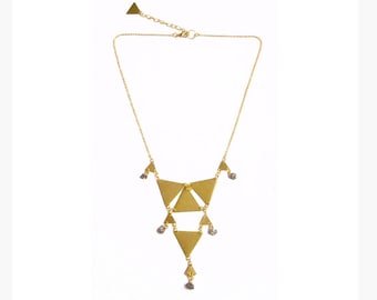 Triangle Geometric Statement Necklace - Brass Bib Pendant Necklace - Tiny Armor Collection