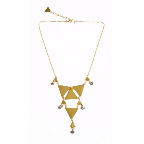 Triangle Geometric Statement Necklace - Brass Bib Pendant Necklace - Tiny Armor Collection