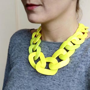 Yellow Chain Link Necklace, Oversized Statement Necklace, Chunky Yellow Bib Necklace image 1