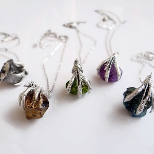Silver Claw Necklace, Dragon Claw Necklace with Crystal, Crystal Quartz Steampunk Necklace