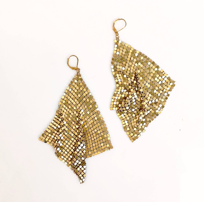 Brass Mesh Statement Earrings, Liquid Metal Party Disco Earrings, Clip on Earrings image 5