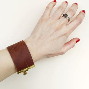 Wide Leather Cuff Bracelet, Brown Leather Bracelet, Minimalist Cuff Bracelet, Unisex Leather Jewelry